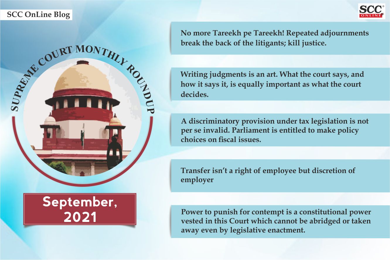 Supreme Court Monthly Roundup September 2021 SCC Times